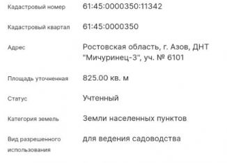 Продам земельный участок, 8.5 сот., Азов, микрорайон Мичуринец-3, 6101