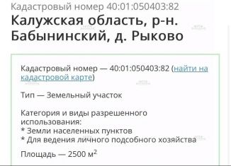 Продажа участка, 25 сот., Калужская область