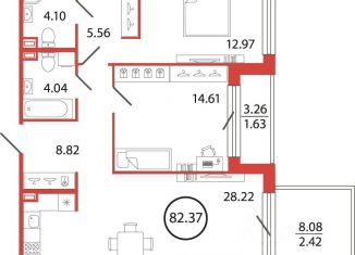 Продажа 2-комнатной квартиры, 82.37 м2, Бугры