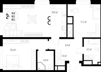 Продается двухкомнатная квартира, 69.2 м2, Астрахань