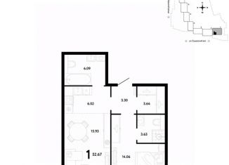 Продается 1-комнатная квартира, 52.67 м2, Москва, район Марьина Роща