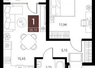 Продам 1-комнатную квартиру, 38.1 м2, Рязань