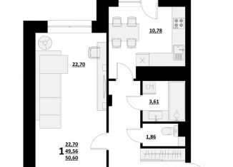 Продажа 1-ком. квартиры, 50.6 м2, Белгород, улица Квасова, 39