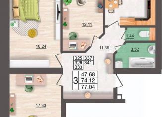 Продаю 3-ком. квартиру, 77.04 м2, Смоленск