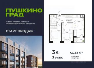 3-ком. квартира на продажу, 54.43 м2, Пушкино