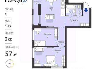 Трехкомнатная квартира на продажу, 56.59 м2, Томск