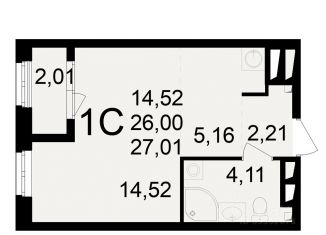 Продажа 1-комнатной квартиры, 26 м2, Рязань