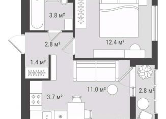 Продается 1-ком. квартира, 38 м2, Ижевск