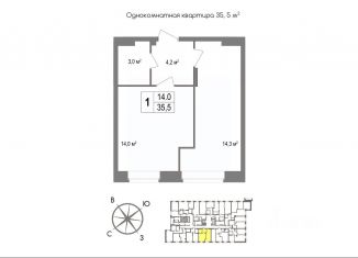 Продам 1-ком. квартиру, 35.5 м2, Тула, Центральный территориальный округ