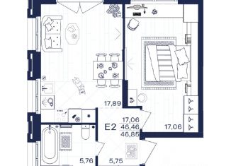 1-ком. квартира на продажу, 46.85 м2, Тула