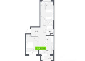 Продажа 2-ком. квартиры, 63.62 м2, Северодвинск