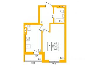 Продаю 1-комнатную квартиру, 36.6 м2, Уфа