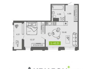 Продажа однокомнатной квартиры, 43.31 м2, Архангельск