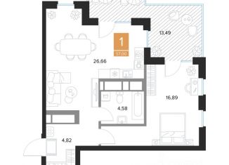 1-ком. квартира на продажу, 57 м2, Курская область