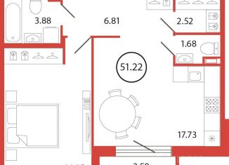 1-комнатная квартира на продажу, 51.22 м2, Бугры