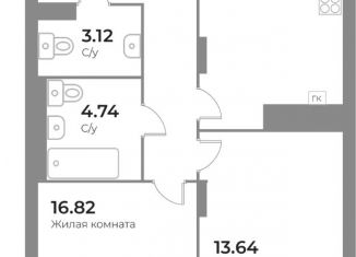 2-комнатная квартира на продажу, 67.36 м2, Калининград