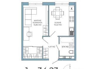 1-комнатная квартира на продажу, 34.23 м2, Пенза