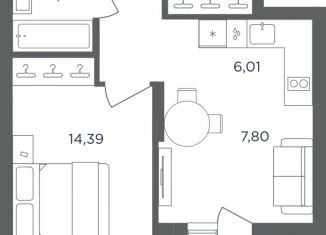1-комнатная квартира на продажу, 40.39 м2, Пермь