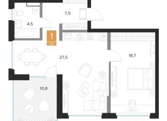 1-ком. квартира на продажу, 61.8 м2, Курск