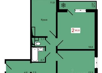 Продам 2-ком. квартиру, 60.8 м2, Красноярск