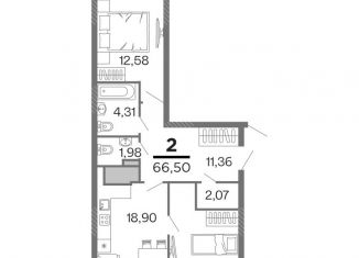 Продаю 2-комнатную квартиру, 66.5 м2, Рязань