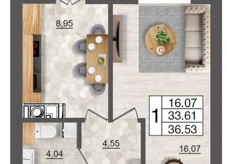 Продажа 1-ком. квартиры, 36.53 м2, Смоленск, Промышленный район