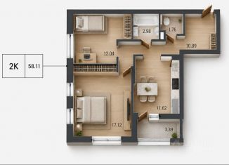 Продается 2-комнатная квартира, 58.11 м2, Орловская область