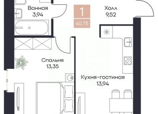 1-ком. квартира на продажу, 40.75 м2, село Поляны