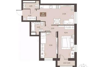 Продается двухкомнатная квартира, 65.62 м2, Омск