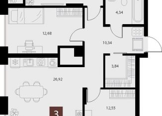 Продается трехкомнатная квартира, 91.47 м2, Рязань