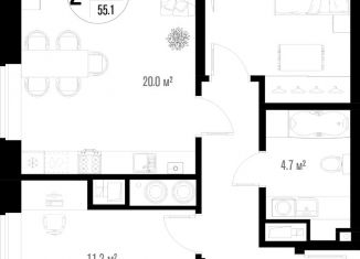 Продажа 2-ком. квартиры, 55.1 м2, Астраханская область