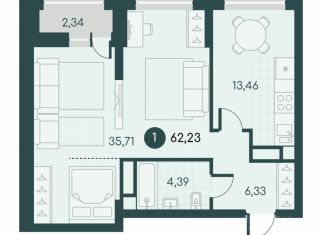 Продаю однокомнатную квартиру, 62.23 м2, Курган