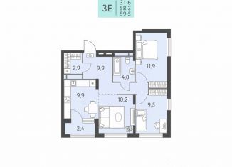 Продам трехкомнатную квартиру, 59.5 м2, Пермь, улица Левченко, 8, Индустриальный район