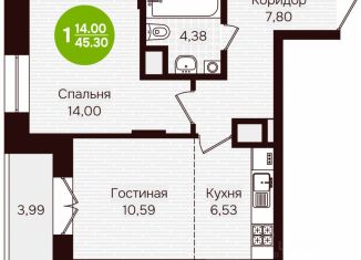Однокомнатная квартира на продажу, 45.3 м2, Чувашия