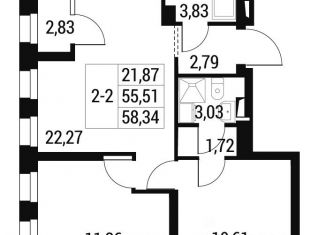 Продажа двухкомнатной квартиры, 58.34 м2, Самара, проспект Масленникова, 7А