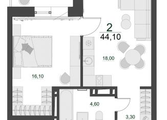Продажа двухкомнатной квартиры, 44.1 м2, Красноярский край