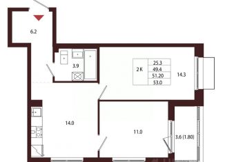 Продается 2-комнатная квартира, 51.2 м2, Санкт-Петербург