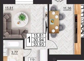 Продам 1-комнатную квартиру, 33.93 м2, Смоленск