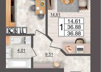 Продаю 1-ком. квартиру, 36.88 м2, Смоленск, Промышленный район