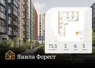 Продам 3-ком. квартиру, 75.5 м2, городской посёлок Янино-1