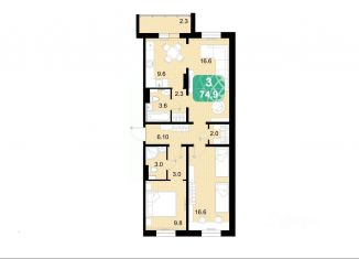 Продаю 3-ком. квартиру, 74.9 м2, Чита