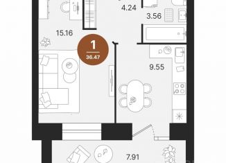 Продаю однокомнатную квартиру, 36.47 м2, Марий Эл