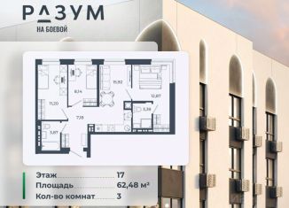 Трехкомнатная квартира на продажу, 62.48 м2, Астраханская область