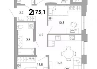 Продается двухкомнатная квартира, 75.13 м2, Владимир, Ленинский район