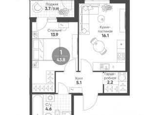 Продам 1-ком. квартиру, 43.8 м2, Омск