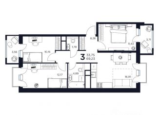 Продажа 3-ком. квартиры, 69.23 м2, Московская область