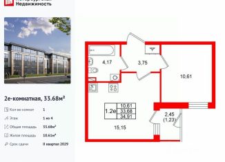 Продается 1-комнатная квартира, 33.68 м2, Санкт-Петербург