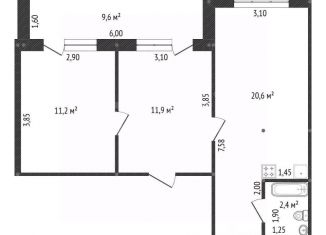 Продам двухкомнатную квартиру, 46.1 м2, Уфа, Молодёжный бульвар, 3, Октябрьский район