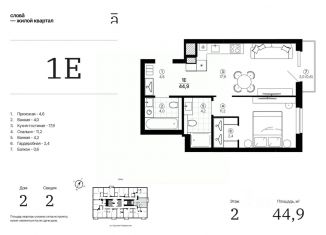 Продаю 1-комнатную квартиру, 44.91 м2, Астрахань