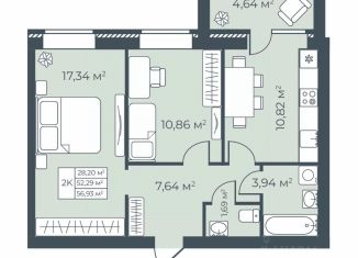Продажа 2-ком. квартиры, 56.93 м2, Борисоглебск